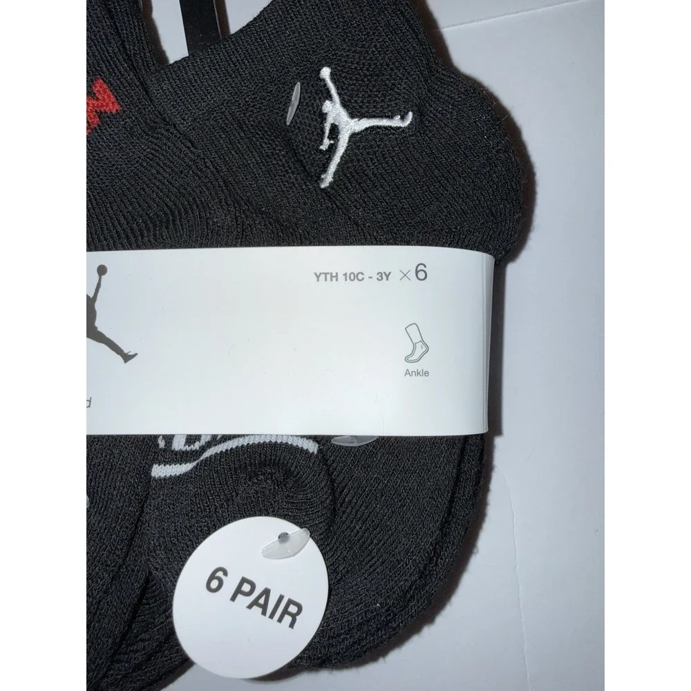 Jordan Boys Ankle Socks 6 Pack Black Cushioned Jumpman School Kids Footwear NWT